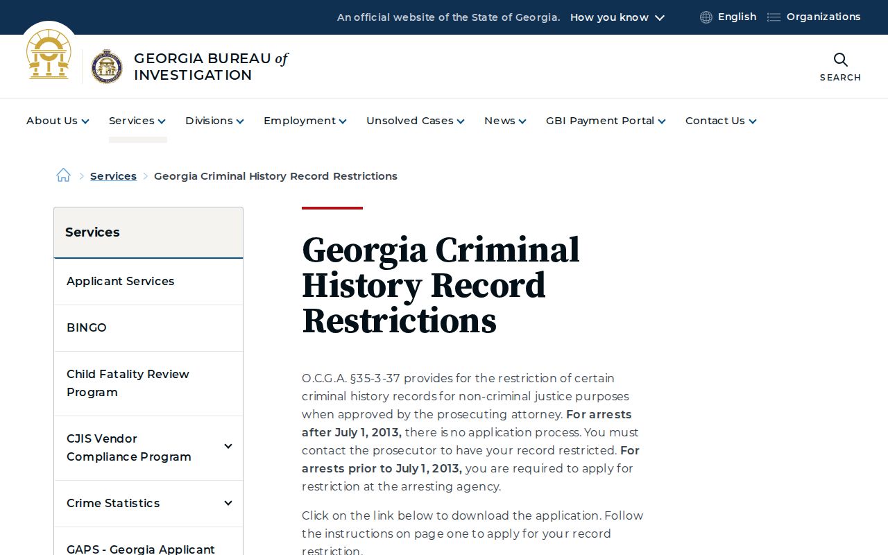 Floyd County criminal history Georgia record restriction instructions