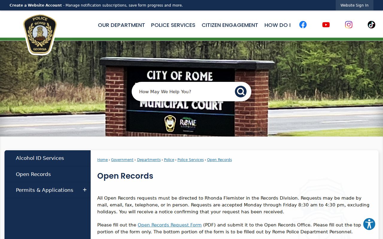 Floyd County criminal records Rome Police open records page