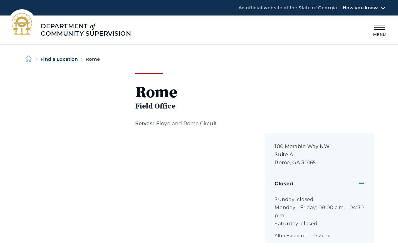 Floyd County criminal history Rome DCS supervision office