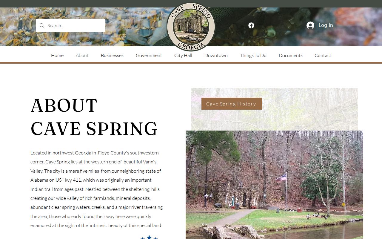 Official Cave Spring community page for local context in a Floyd County registry search