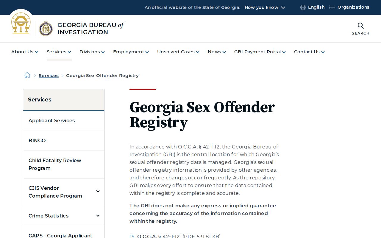 GBI Georgia Sex Offender Registry gateway serving Floyd County
